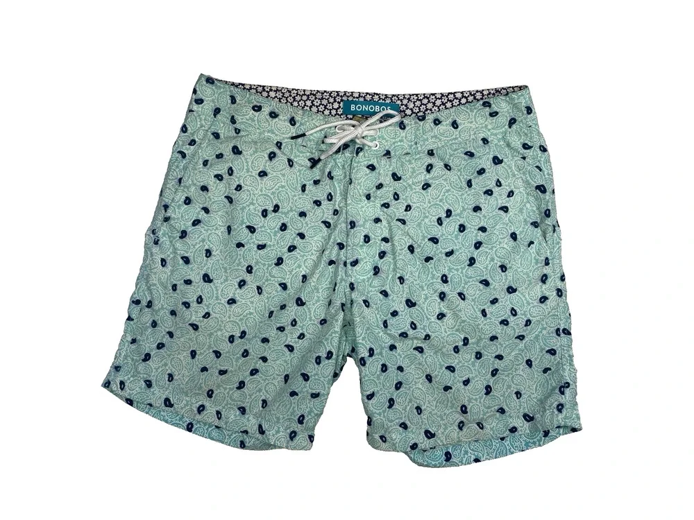 Bonobos Swim Trunks Mens 31 Blue Paisley Lined Drawstring Coastal Resort Wear